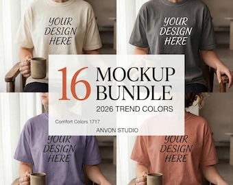 Comfort Colors 1717 Mockup Bundle | 2026 Trend Colors | Faceless Cozy Coffee Morning | Boho Style