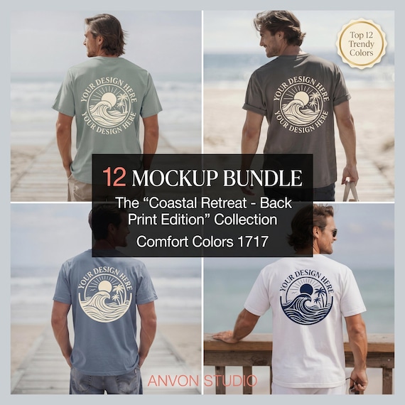 Comfort Colors 1717 Back Mockup Bundle | Mens Beach Shirt | Coastal Summer Back Print