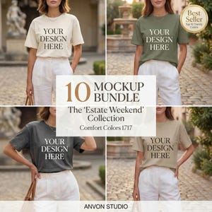 Comfort Colors 1717 Mockup-paket | Tyst lyxig herrtröja | Gamla pengar dam-t-shirt