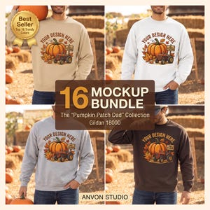 Gildan 18000 Mens Mockup Bundle | Fall Pumpkin Patch Sweatshirt | Faceless Autumn Dad Shirt Mockups