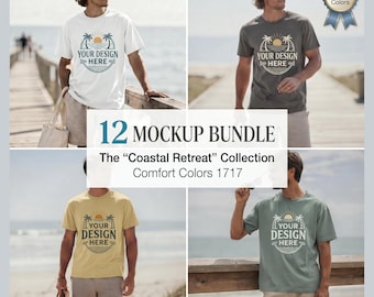 12 Comfort Colors 1717 Mockup Bundle | Mens Beach Shirt | Coastal Summer Vacation Tee