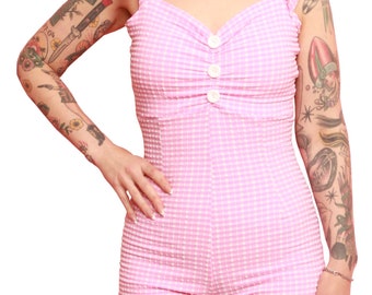 1950s Pink & White Gingham One Piece Swimsuit