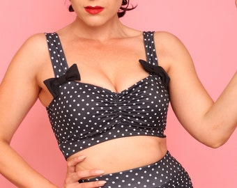 Black&White Dot Vintage Style Bow Pin-Up Swim Top