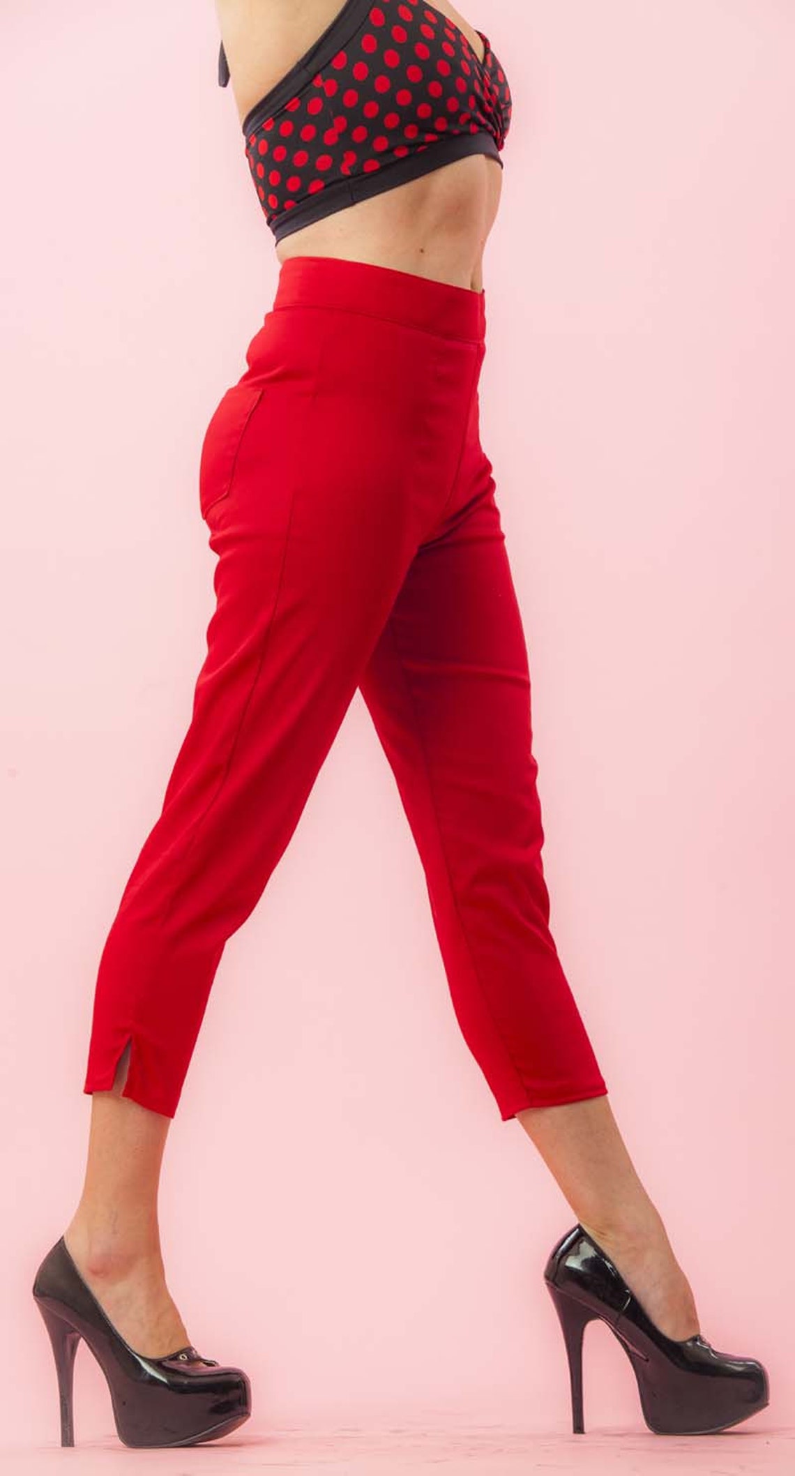 Side Zip Capri Pants Red Twill Retro / Rockabilly / Vintage Etsy