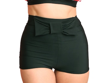 Black Pin Up Style High Waist Bow Swim Shorts