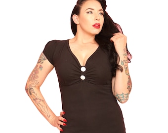 1950's Vintage Style Pin-Up V Cut French Sleeve top