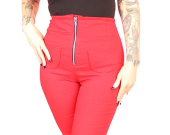 1950s Vintage Style High Waisted Retro Front Zipper Capris