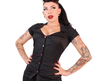 1950's Vintage Style Tailored Button Up Shirt  Black