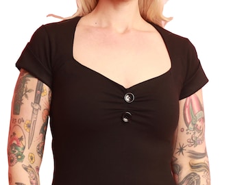 1950s Vintage Style Squeare Neck Roll Up Sleeve Top