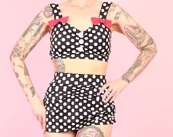 1950s Vintage Retro Polka Dot Pin-Up Swim Top & High-Waist Skirted Bottom – Sold Separately