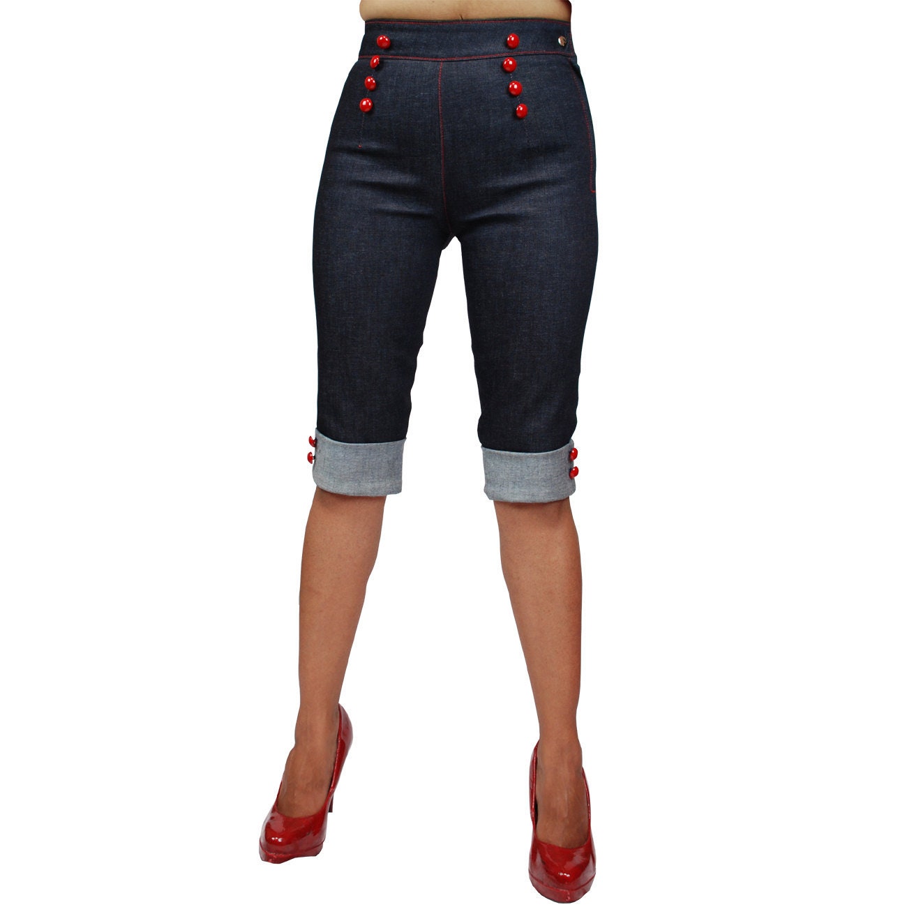 1950's Vintage Style Side Zipper Pedal Pusher Cuffed Pants 1950's Vintage Style Side Zipper Pedal Pusher Cuffed Pants