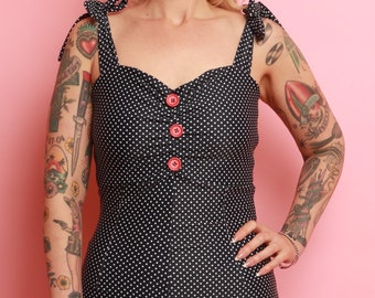1950s Vintage Style Black/White Polka Dot Romper Swimsuit
