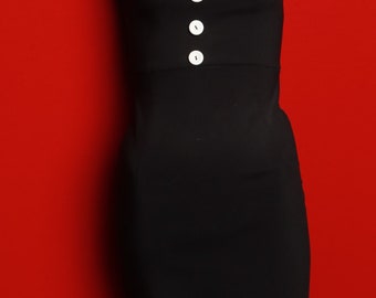 1950s Vintage Style Black Bell Sleeve Round Collar  Wiggle Dress