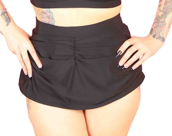 1950s Vintage Style Black Gathered High Waist Skirted Swim Bottoms