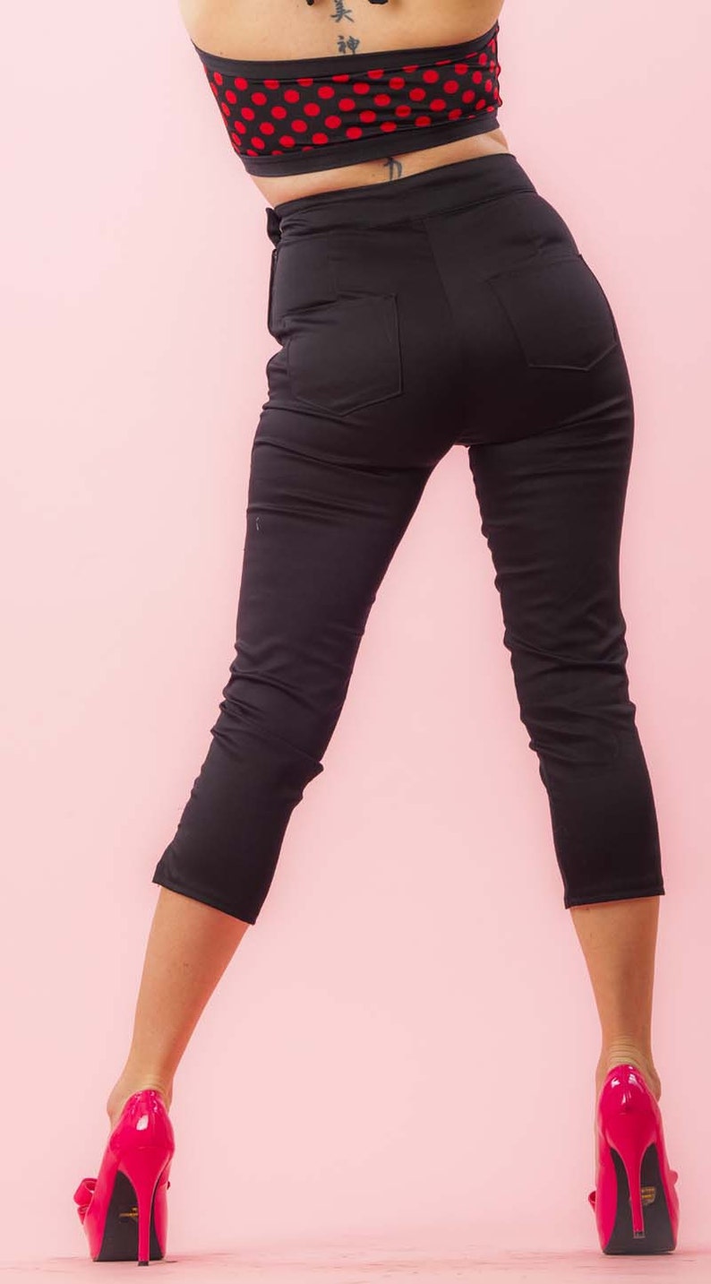 Side Zip Capri Pants Black Twill Retro / Rockabilly / Vintage Etsy