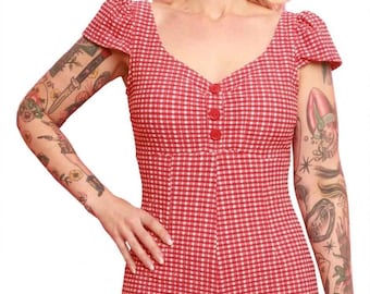 1950s Pink & White Gingham One Piece Swimsuit