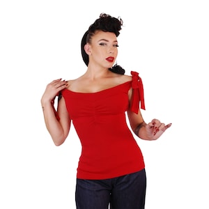 1950's Vintage Style Red Shoulder Bow Top