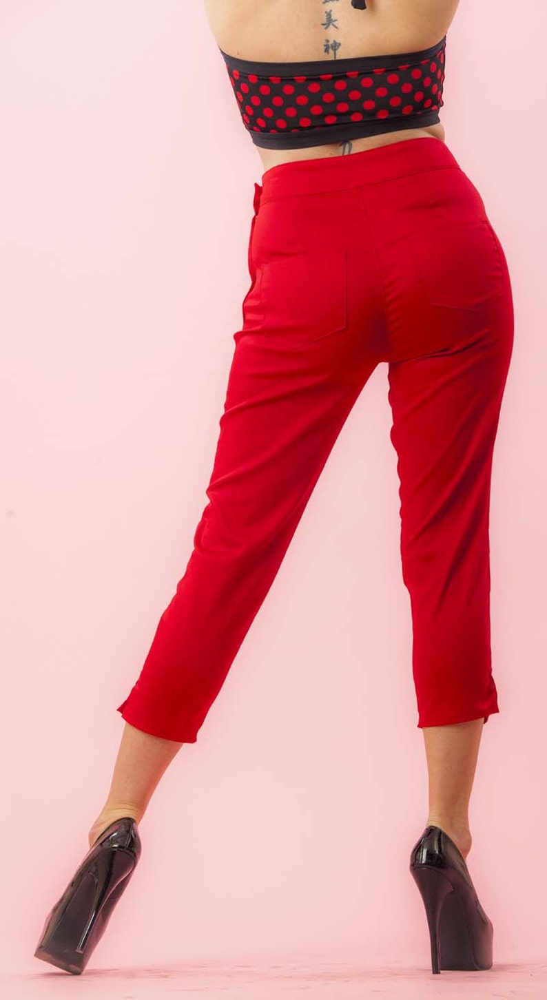 Side Zip Capri Pants Red Twill Retro / Rockabilly / Vintage Etsy