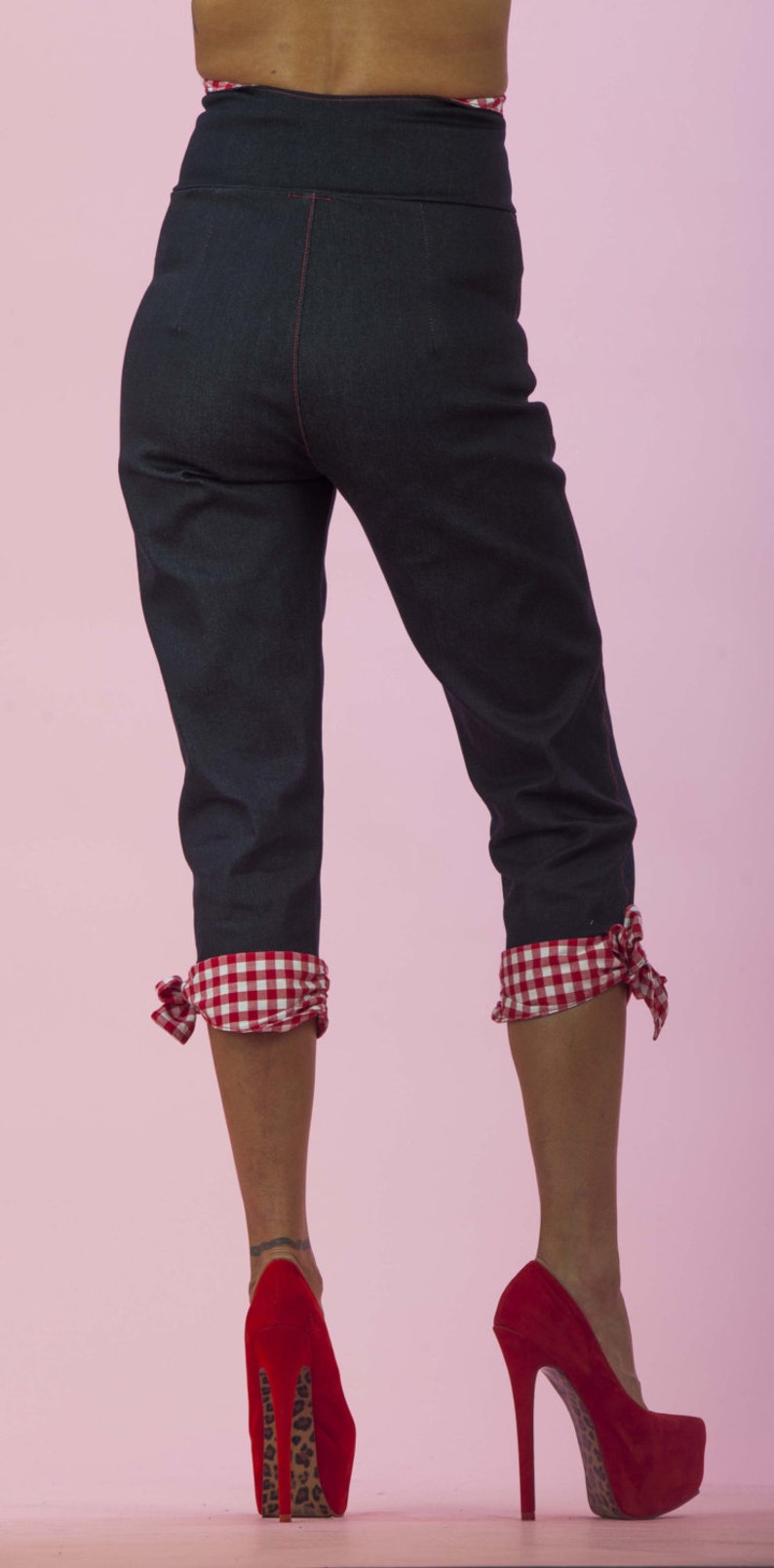 High Waisted Capri Pants Red/white Gingham Bow Retro / Etsy