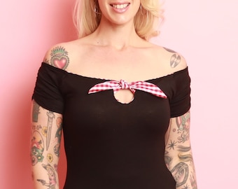 1950s Vintage Style Off The Shoulder Top  Red/White Gingham