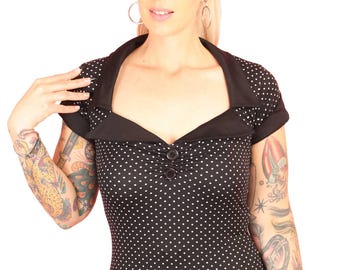 1950's Vintage Style Small Dots Tailored Top / Retro / Rockabilly/ Vintage/ Pin Up