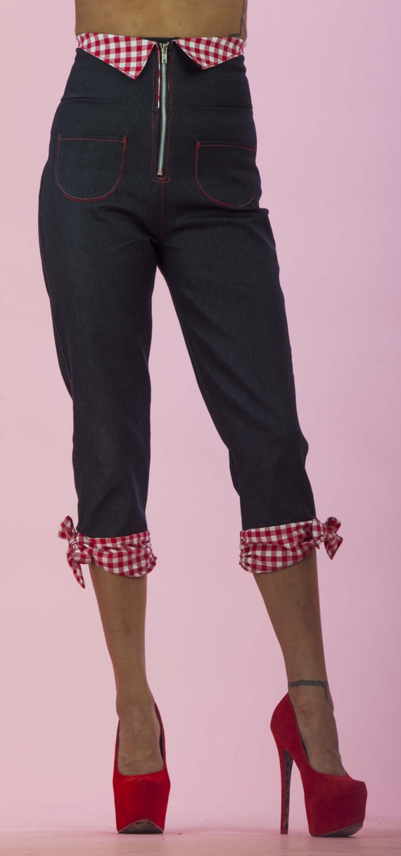 ongeduldig Gelukkig Geleerde Capri broek met hoge taille rood / wit Gingham Bow Retro / - Etsy Nederland