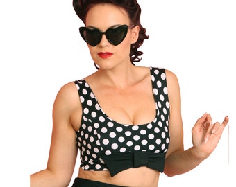 Vintage Style Black & White Polka Dot Bow Swim Top