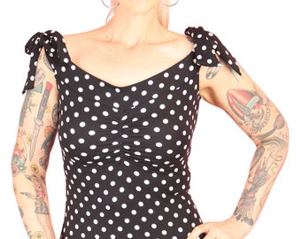 1950s Vintage Style Women's Vintage Pin-Up Polka Dot Shoulder Bow Top