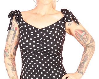 Women's Vintage Pin-Up Polka Dot Shoulder Bow Top