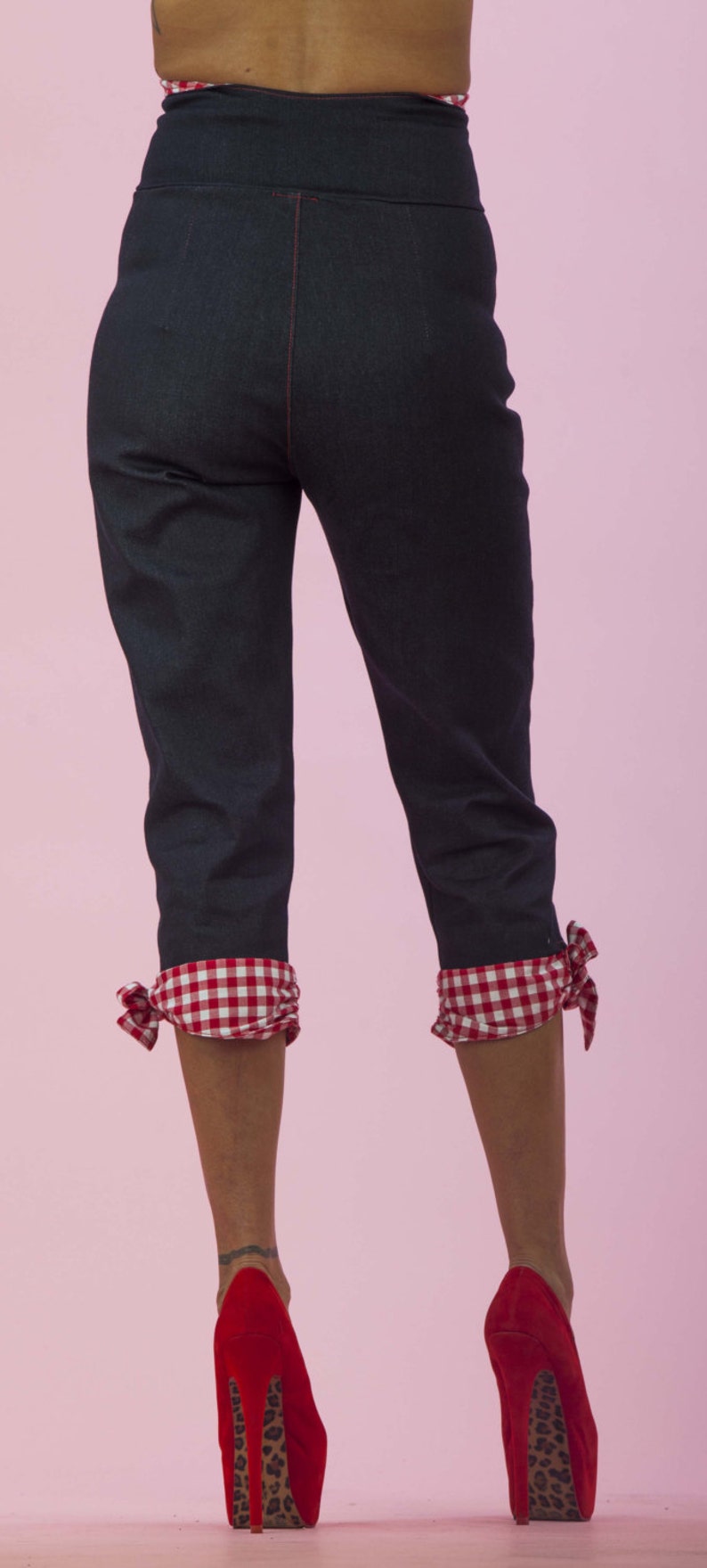 red and white gingham pants