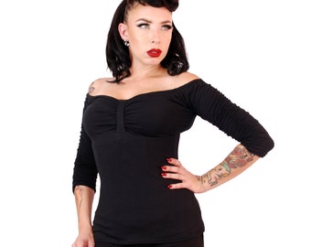 1950s Vintage Style 3/4 Sleeve Off The Shoulder Top