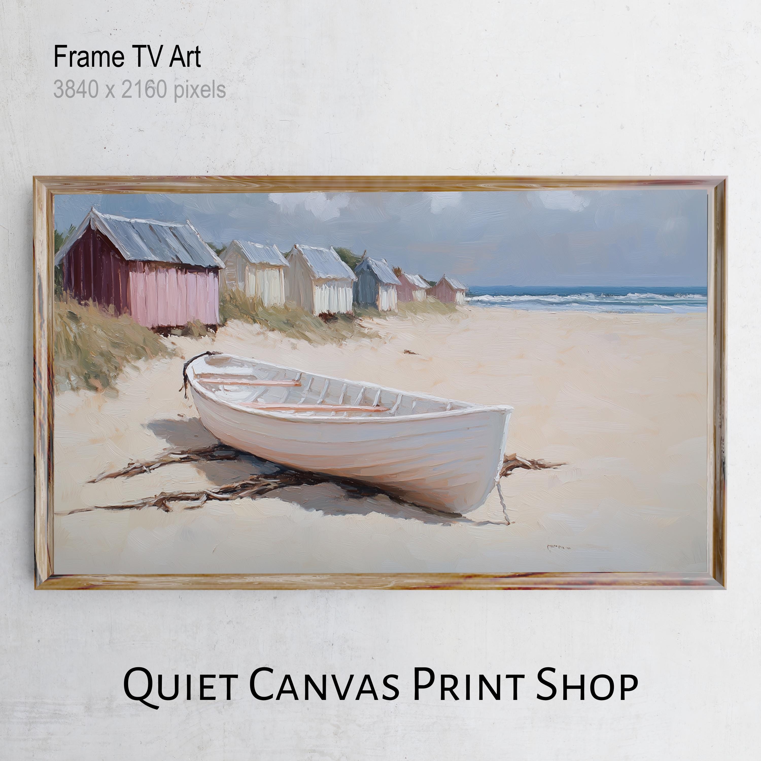 Vintage Seaside Rowboat Samsung Frame TV Art, Pastel Beach