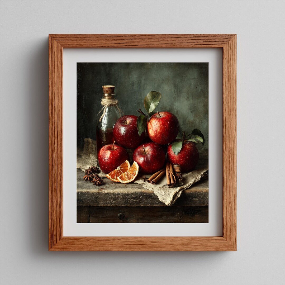 Vintage Still Life Apple Print – Rustic Autumn Kitchen Art (digital ...