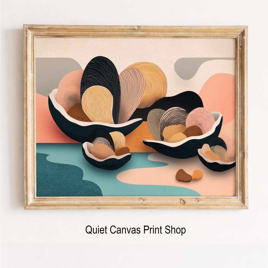 Modern Coastal Oyster Shell Art – Mid-century Seashells, Layered Paper ...