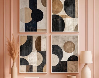 Geometrische Abstrakte Kunst Prints, Erdige Neutral Set (Digitaler Download)
