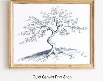Japanese Maple Tree Print, Fine Line Pen Sketch, Minimalist Wall