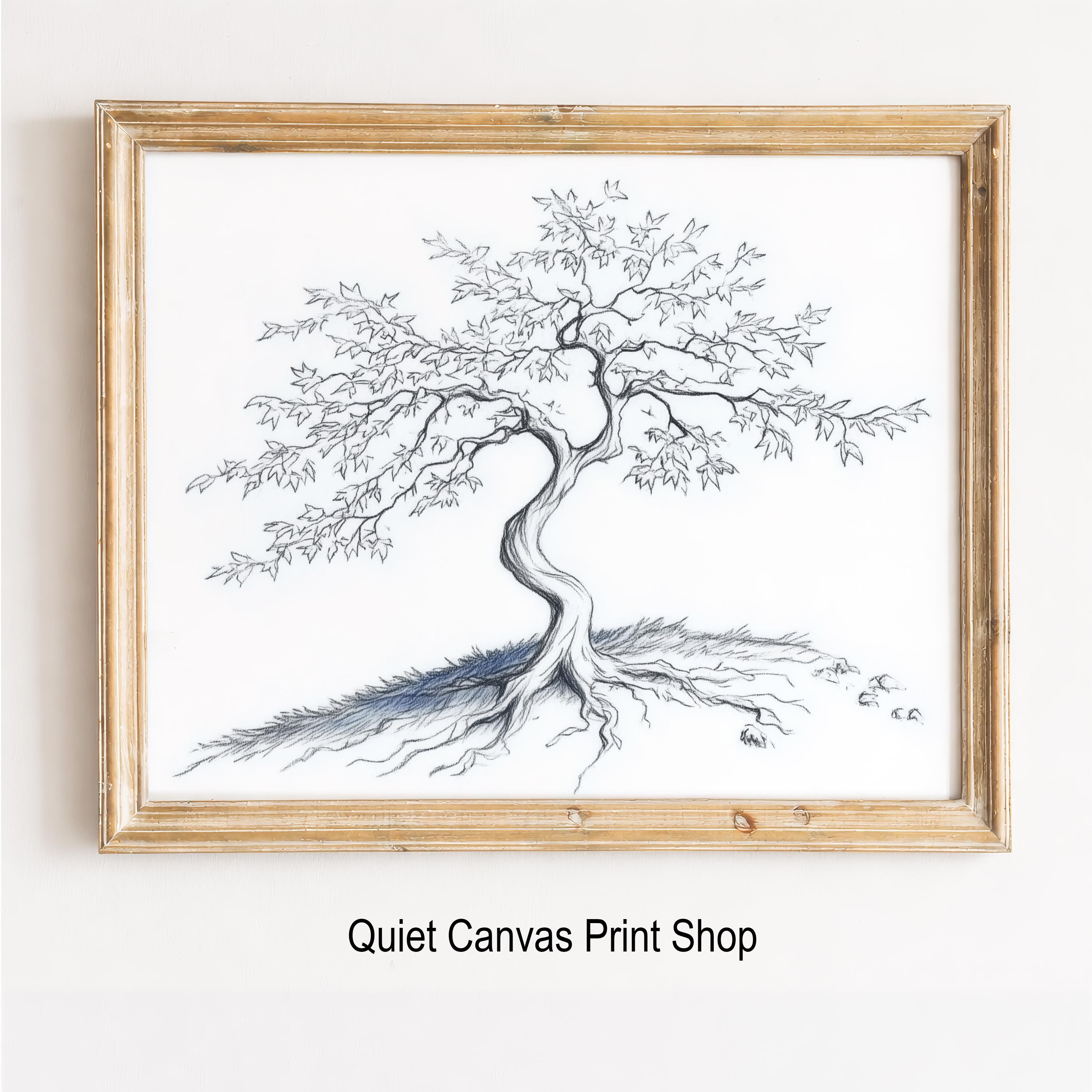Japanese Maple Tree Print, Fine Line Pen Sketch, Minimalist Wall