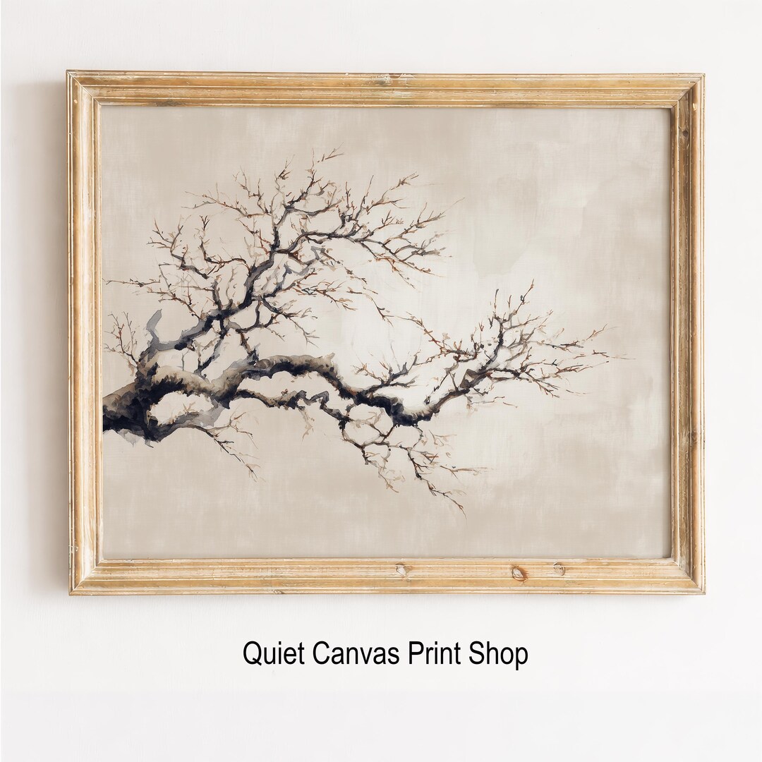 Japanese Sumi-e Tree Branch Print – Minimalist Ink Painting, Asian