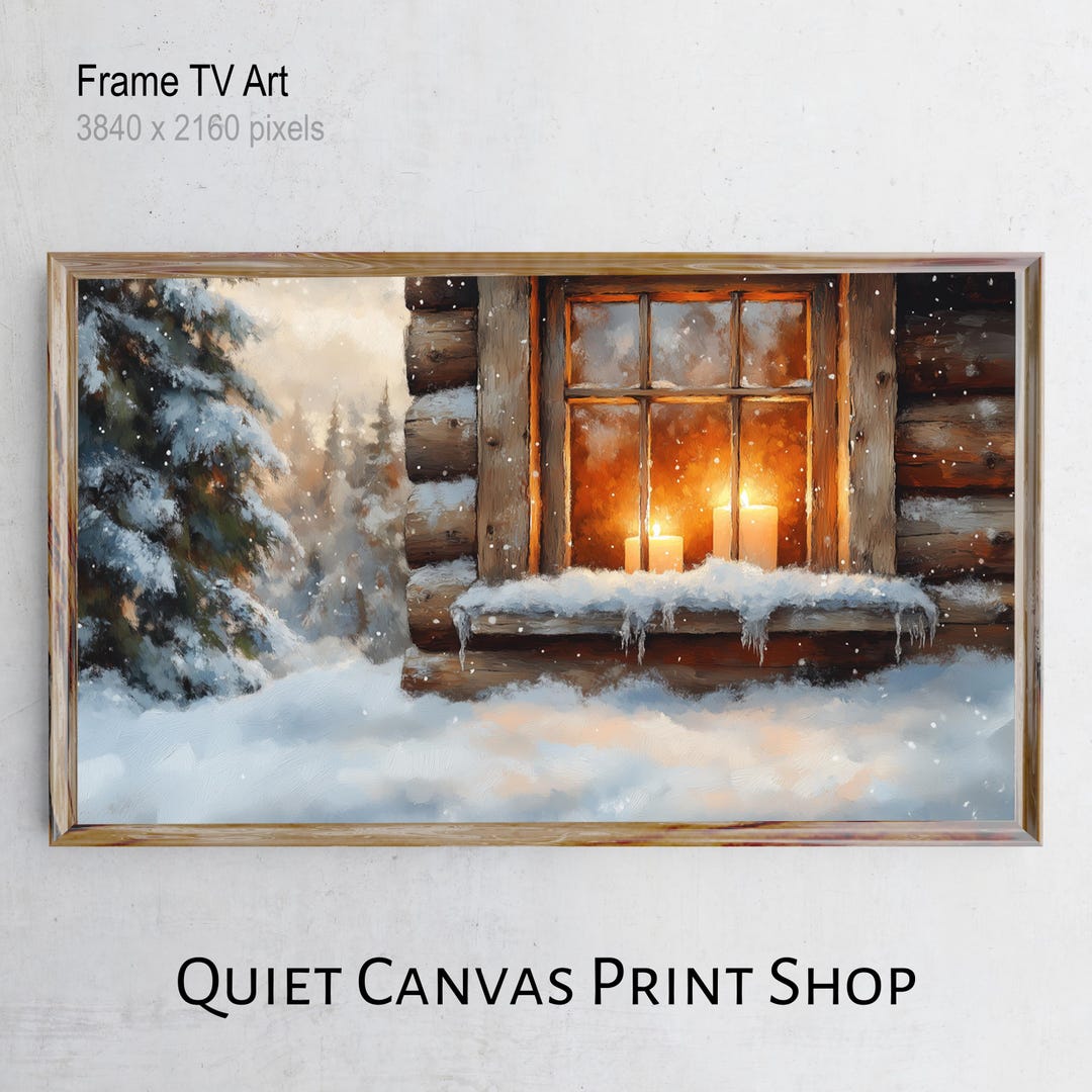 Rustic Cabin Window Frame TV Art, Snowy Winter Scene (digital Download ...