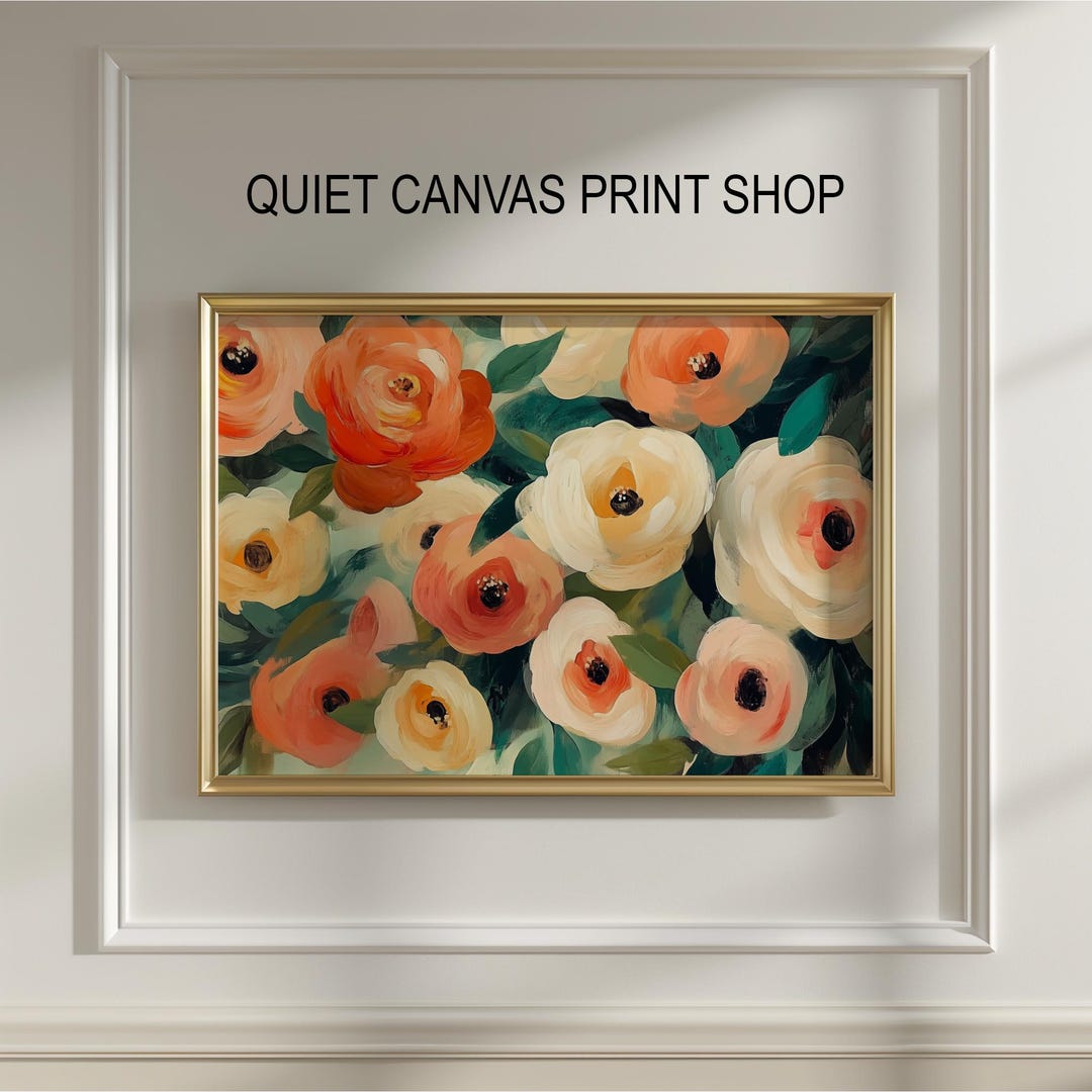 Romantic Cottagecore Floral Wall Art - Soft Painterly Rose Peonies ...