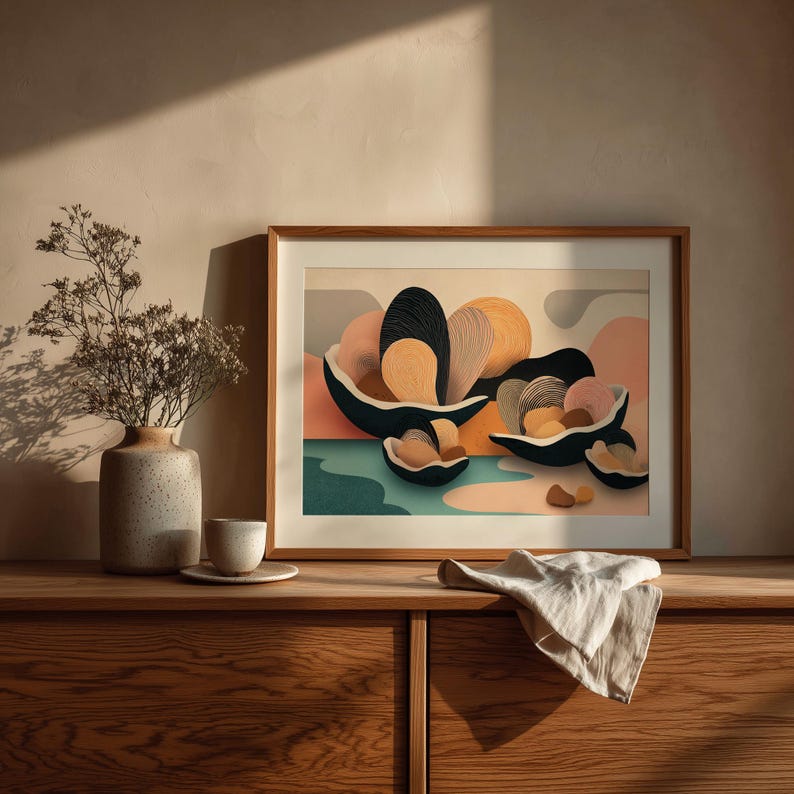 Modern Coastal Oyster Shell Art – Mid-century Seashells, Layered Paper ...