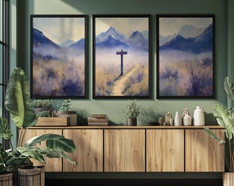 Impressionistic Mountain Landscape Triptych | Rustic Nature Art (Digital Download)