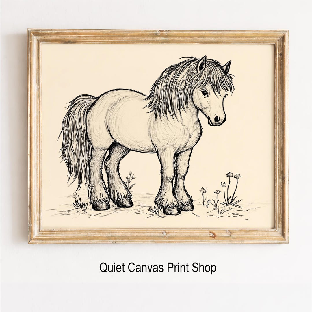 Rustic Pony Rustic Pony Sketch Print, Vintage Farmhouse Ink Art (digital Download ...