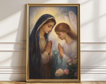 Mary and Angel Annunciation Art Print, Religious Home Decor (Digital Download)