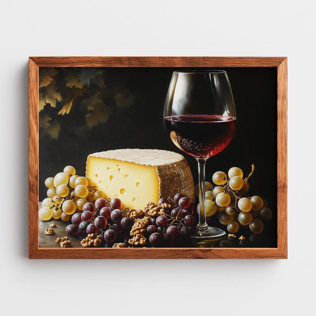 Rustic Cheese and Wine Still Life Print – Vintage-style Kitchen Art ...