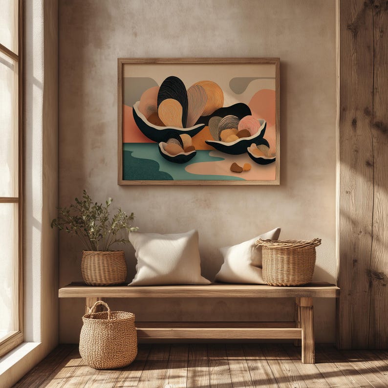 Modern Coastal Oyster Shell Art – Mid-century Seashells, Layered Paper ...