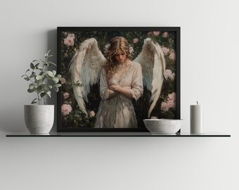 静かな天使のアートプリント、ヴィンテージ宗教画（デジタル