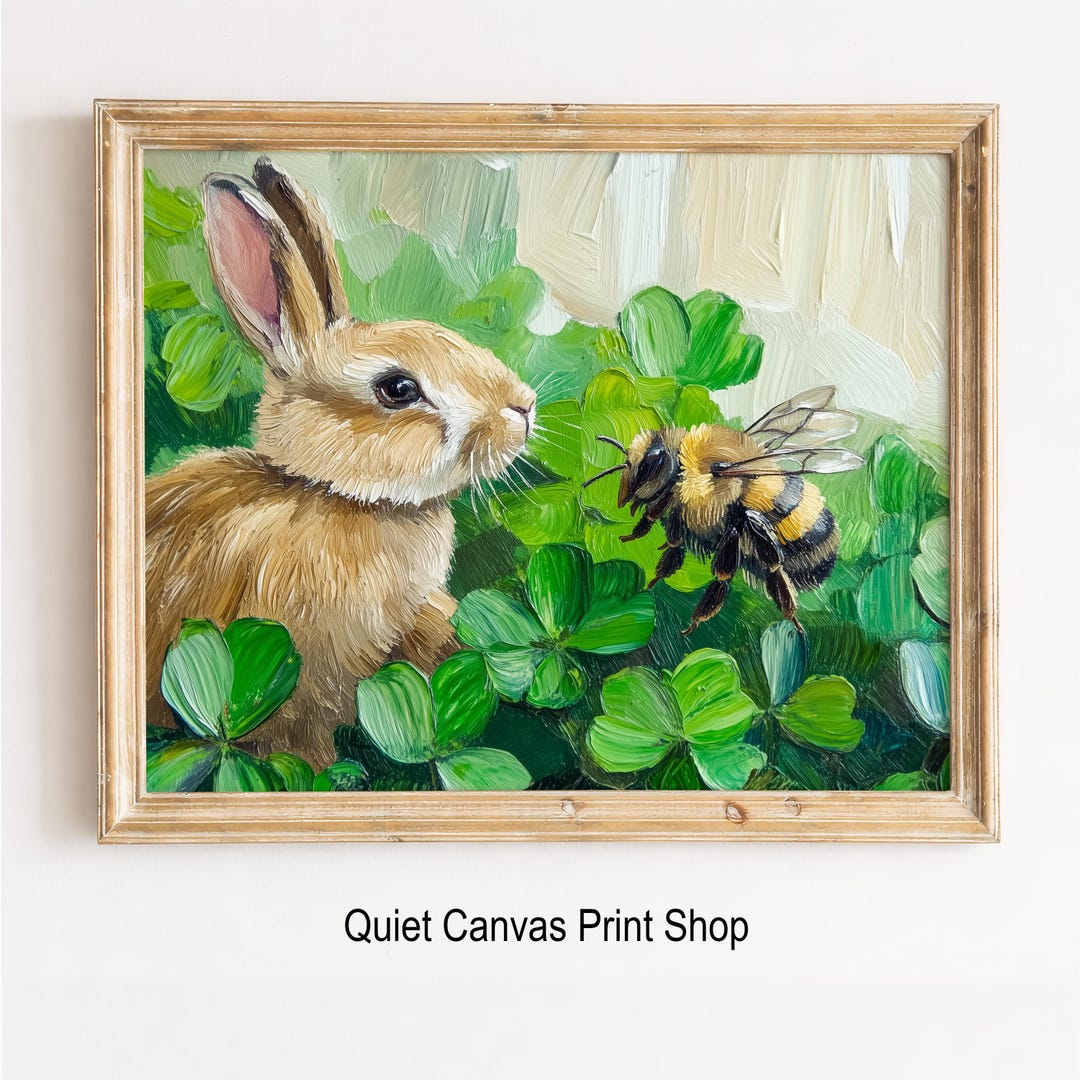 Rabbit and Bumblebee Cottagecore Print – Cozy Spring Wall Art (digital ...
