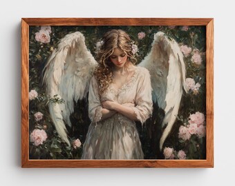 静かな天使のアートプリント、ヴィンテージ宗教画（デジタル