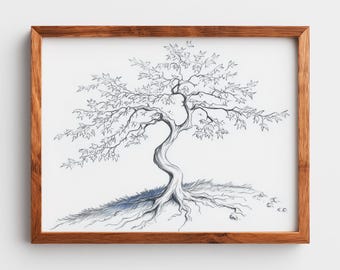 Japanese Maple Tree Print, Fine Line Pen Sketch, Minimalist Wall
